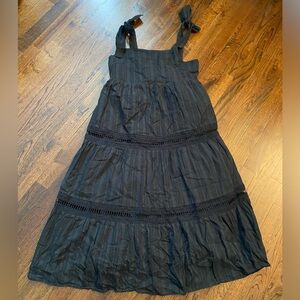 100% cotton midi dress tie shoulder adjustable Carve Designs Faded Black color M